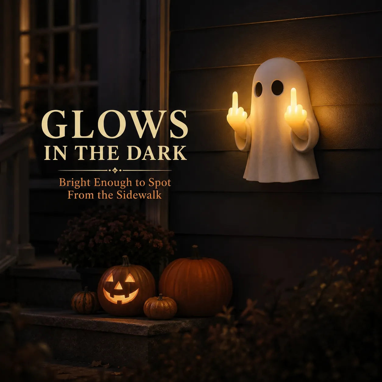 👻SpookGlow Funny Middle‐Finger Ghost Wall Decor✨