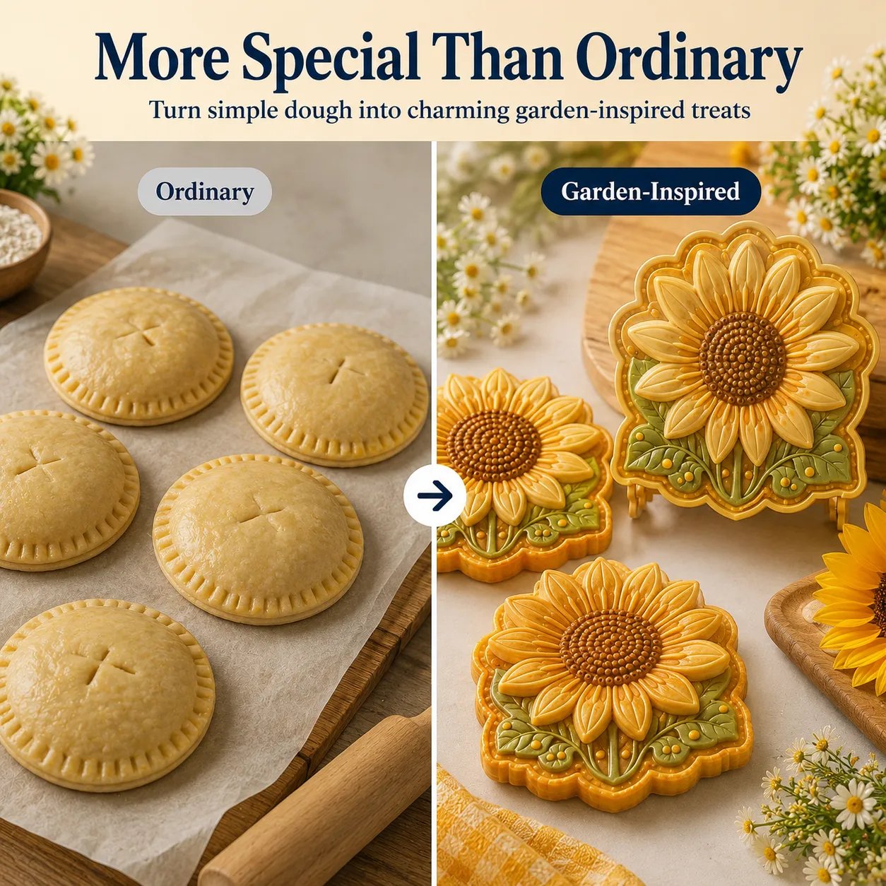 ⏳ Last Day 50% OFF – 🌸 8-Design Spring Garden Mini Pie Mold Collection | Reusable Embossed Molds for Shaping Detailed Bee, Butterfly, Ladybug, Sunflower, Cottage & More 🥧✨