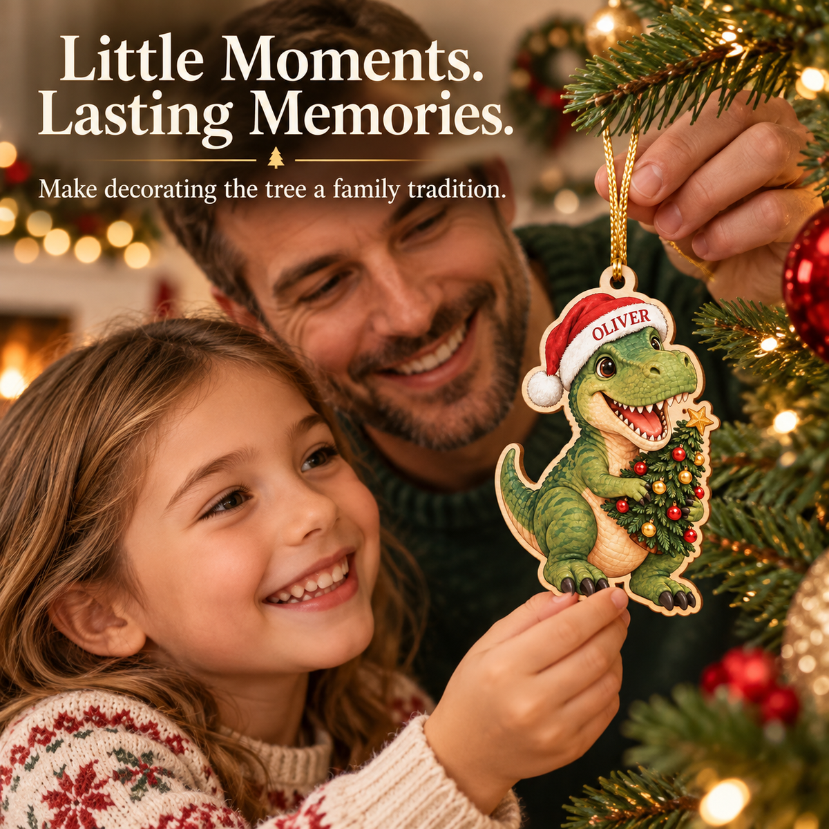 🔥Last Day 50% OFF -🦖 Personalized Dinosaur Christmas Ornament | Custom Name Wood Keepsake with Dino Facts & Wishes 🎄