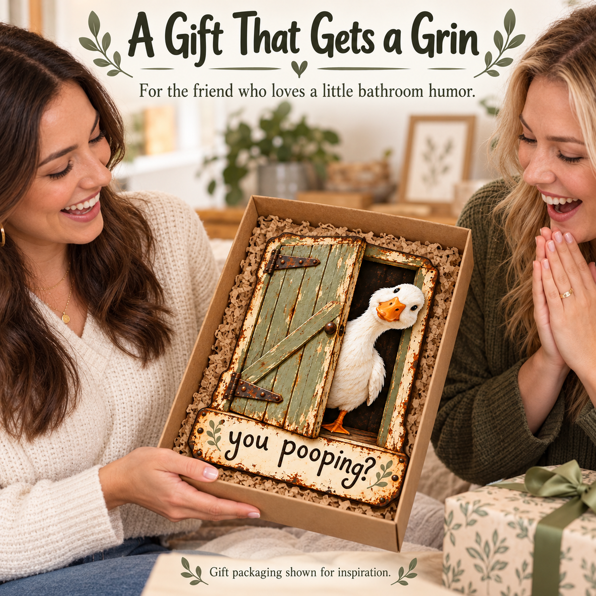 🦆 "You Pooping?" Cheeky Goose Rustic Metal Bathroom Sign | Funny Farmhouse Toilet Decor & Gag Gift