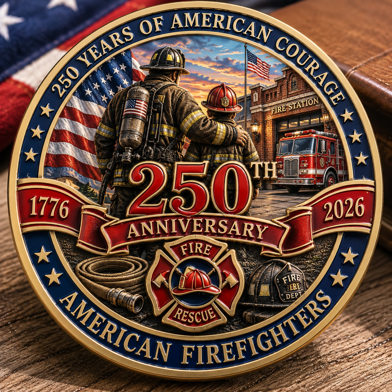 250th Anniversary American Firefighters Commemorative Coin – Courage, Duty & Service 1776–2026