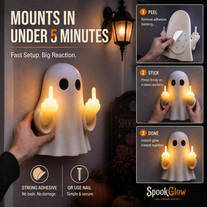 👻SpookGlow Funny Middle‐Finger Ghost Wall Decor✨