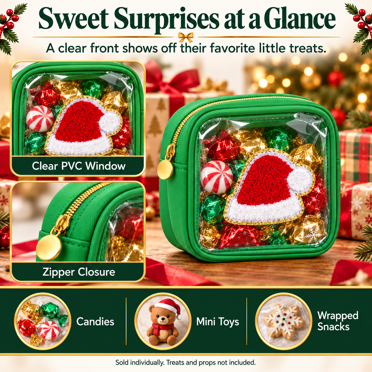 🎄🎁 Christmas Mini Treat Bag – Clear Window Zipper Pouch, 6 Festive Styles to Choose From ✨CHRISTMAS MINI