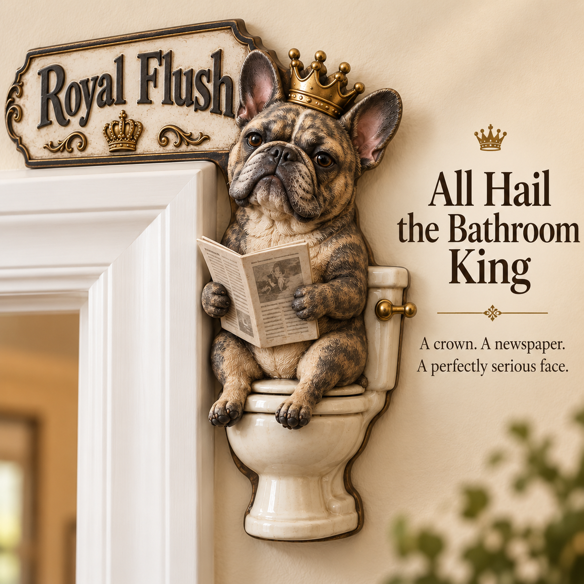 👑 "The Royal Flush" Frenchie Door Frame Decor | Hilarious Bathroom Wall Art 🐶🚽