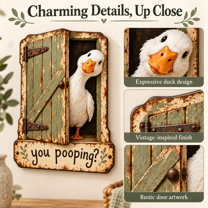 🦆 "You Pooping?" Cheeky Goose Rustic Metal Bathroom Sign | Funny Farmhouse Toilet Decor & Gag Gift