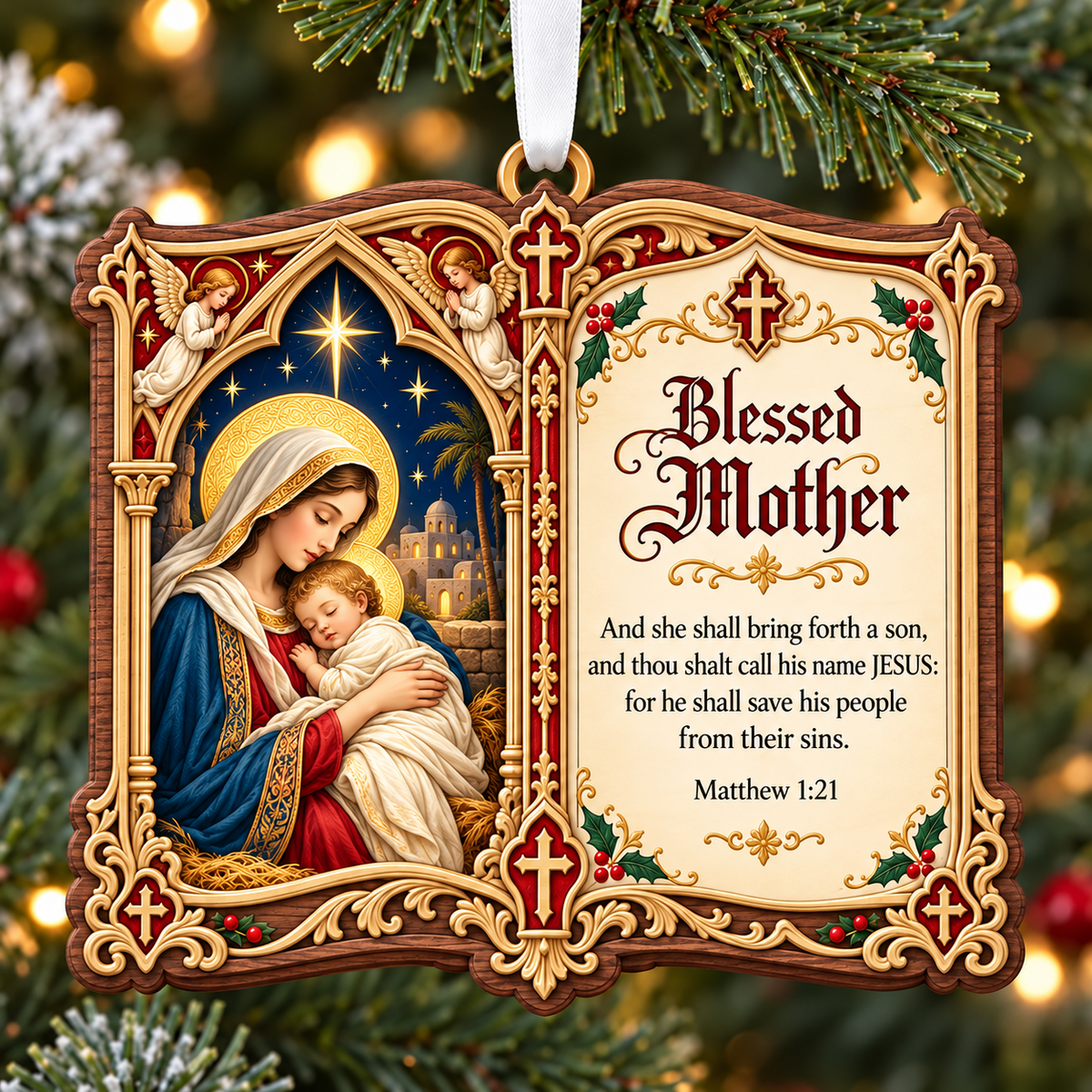 Christian Christmas Bible Verse Book Ornament – Nativity Scripture Keepsake