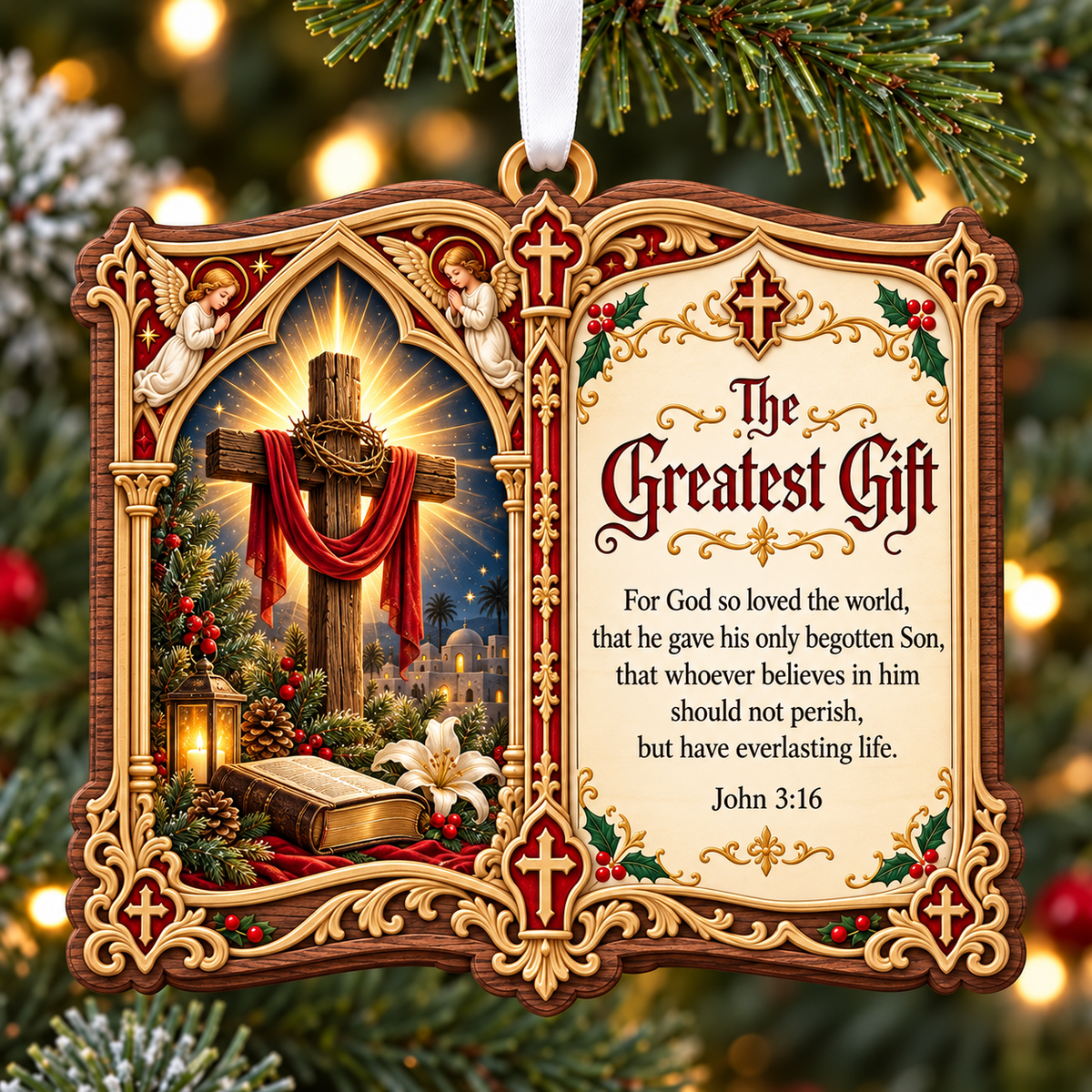 Christian Christmas Bible Verse Book Ornament – Nativity Scripture Keepsake