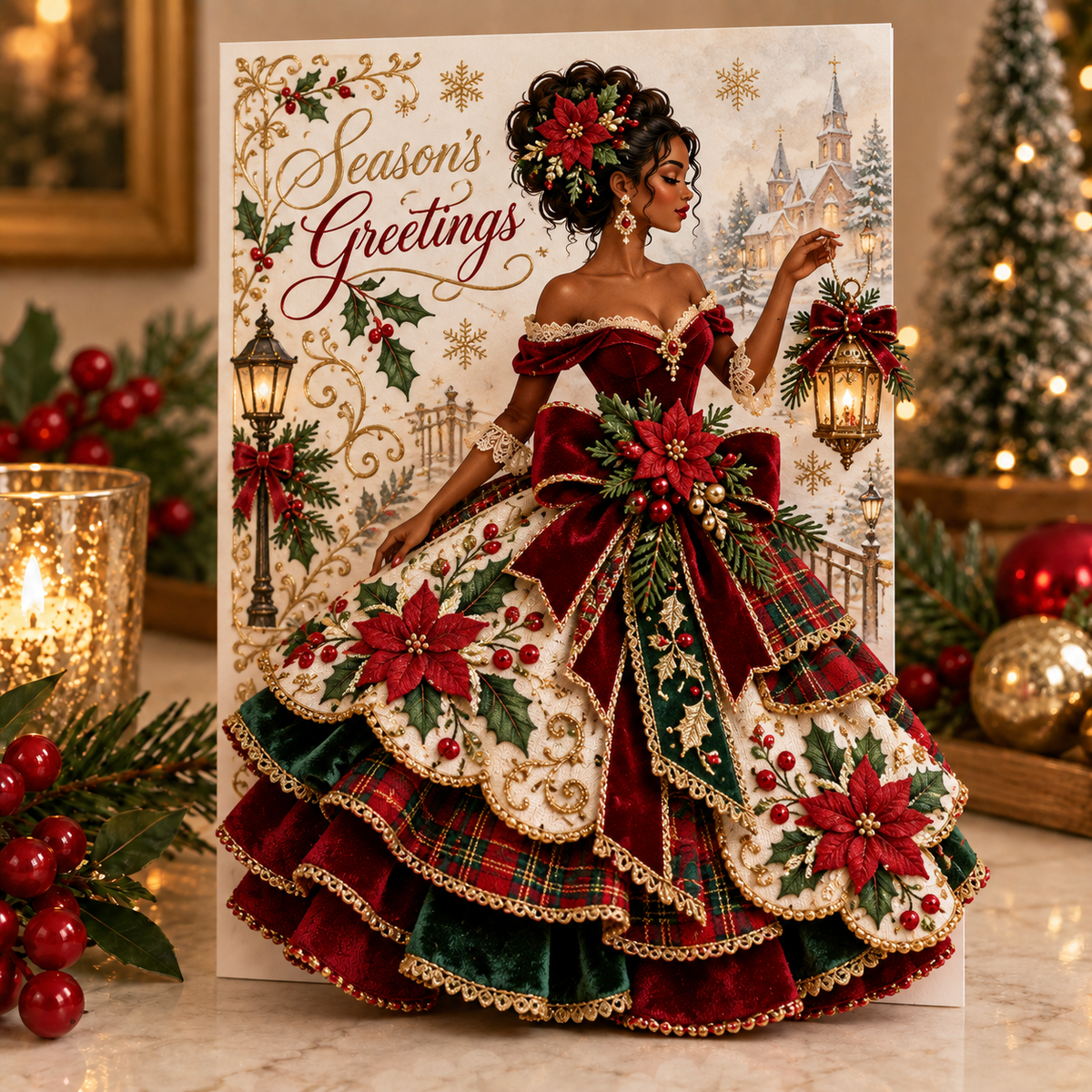 Elegant Black Woman 3D Christmas Card