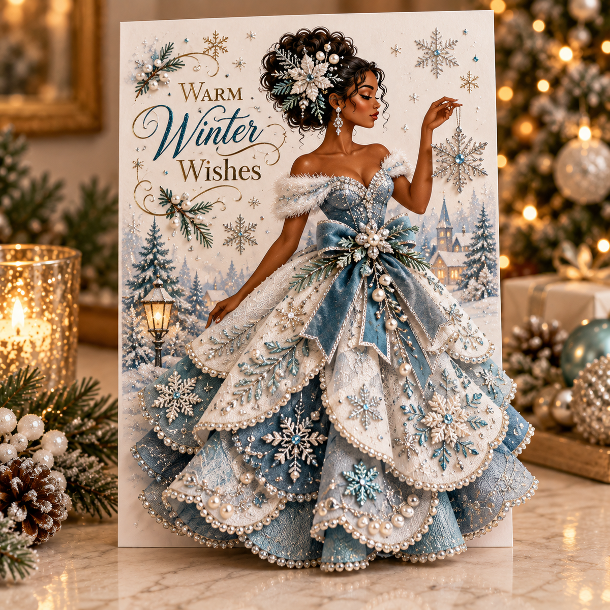 Elegant Black Woman 3D Christmas Card