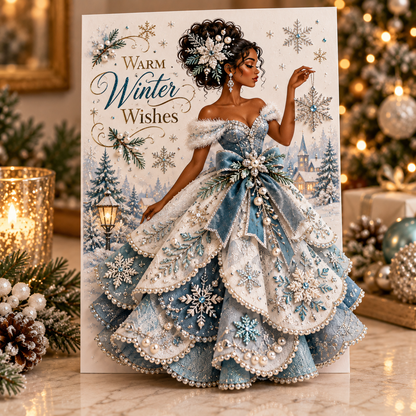 Elegant Black Woman 3D Christmas Card