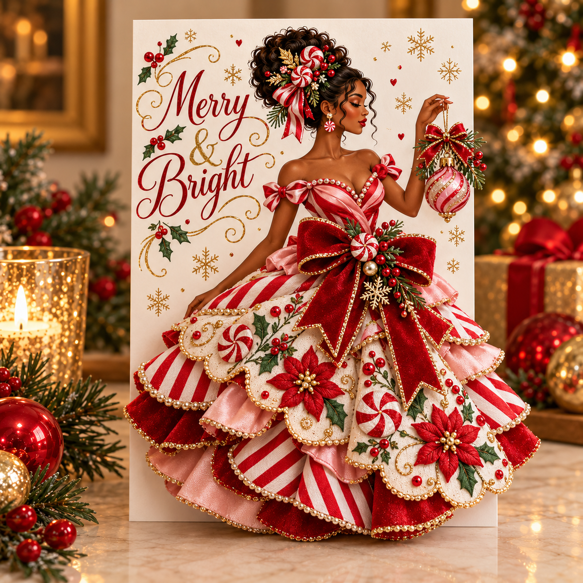 Elegant Black Woman 3D Christmas Card