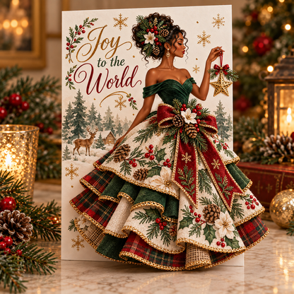 Elegant Black Woman 3D Christmas Card