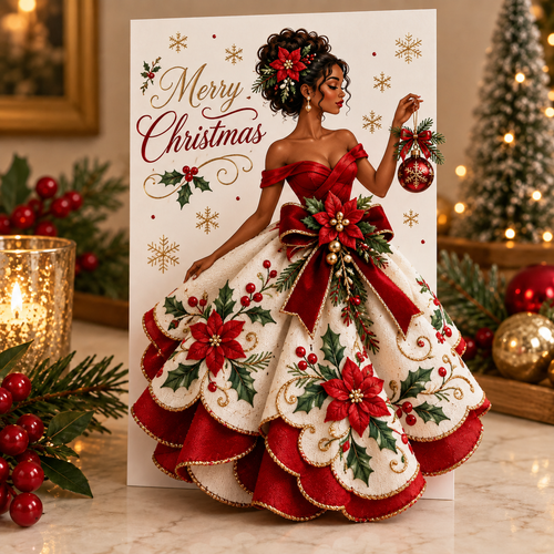 Elegant Black Woman 3D Christmas Card