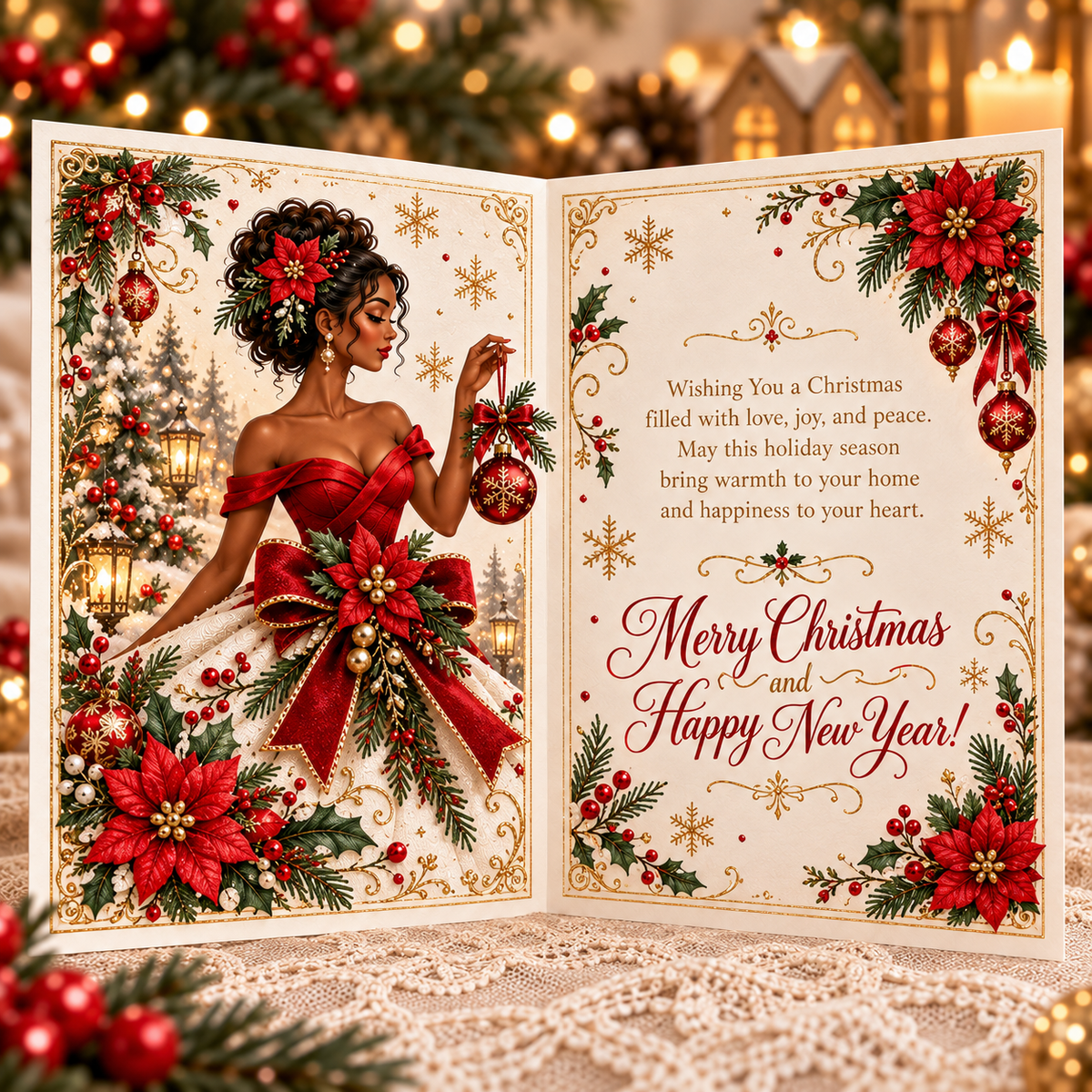 Elegant Black Woman 3D Christmas Card