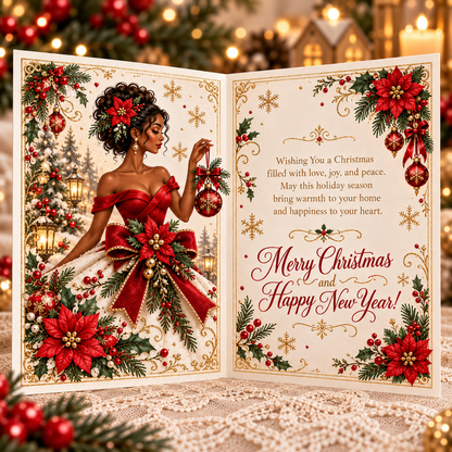 Elegant Black Woman 3D Christmas Card