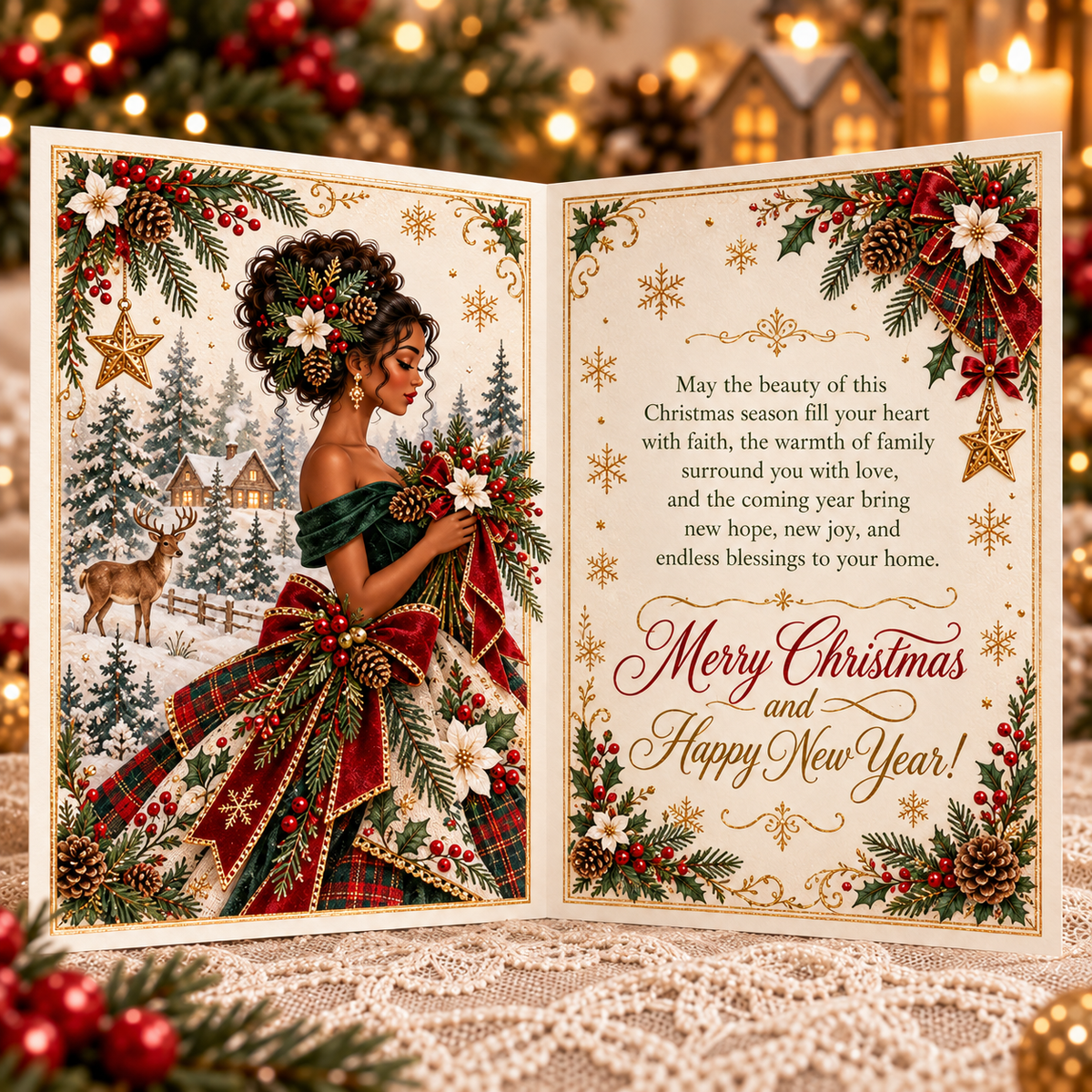 Elegant Black Woman 3D Christmas Card