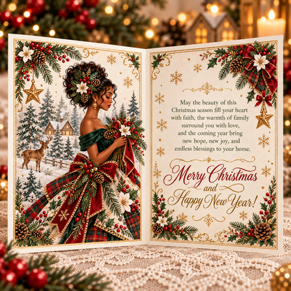 Elegant Black Woman 3D Christmas Card