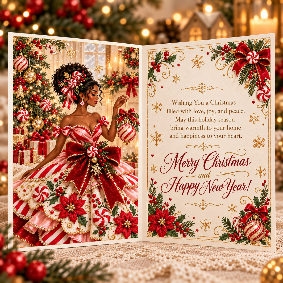 Elegant Black Woman 3D Christmas Card