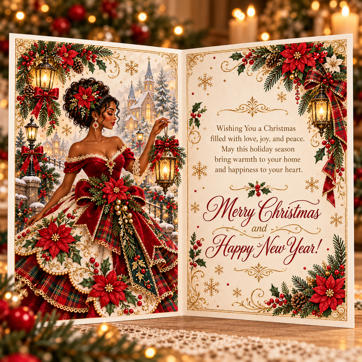 Elegant Black Woman 3D Christmas Card