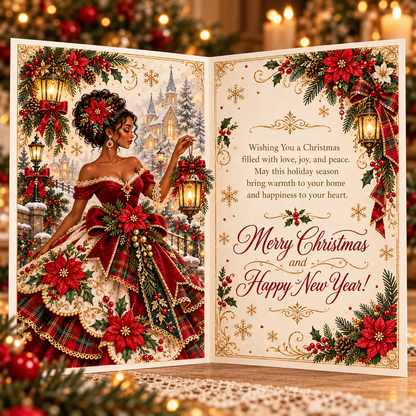 Elegant Black Woman 3D Christmas Card
