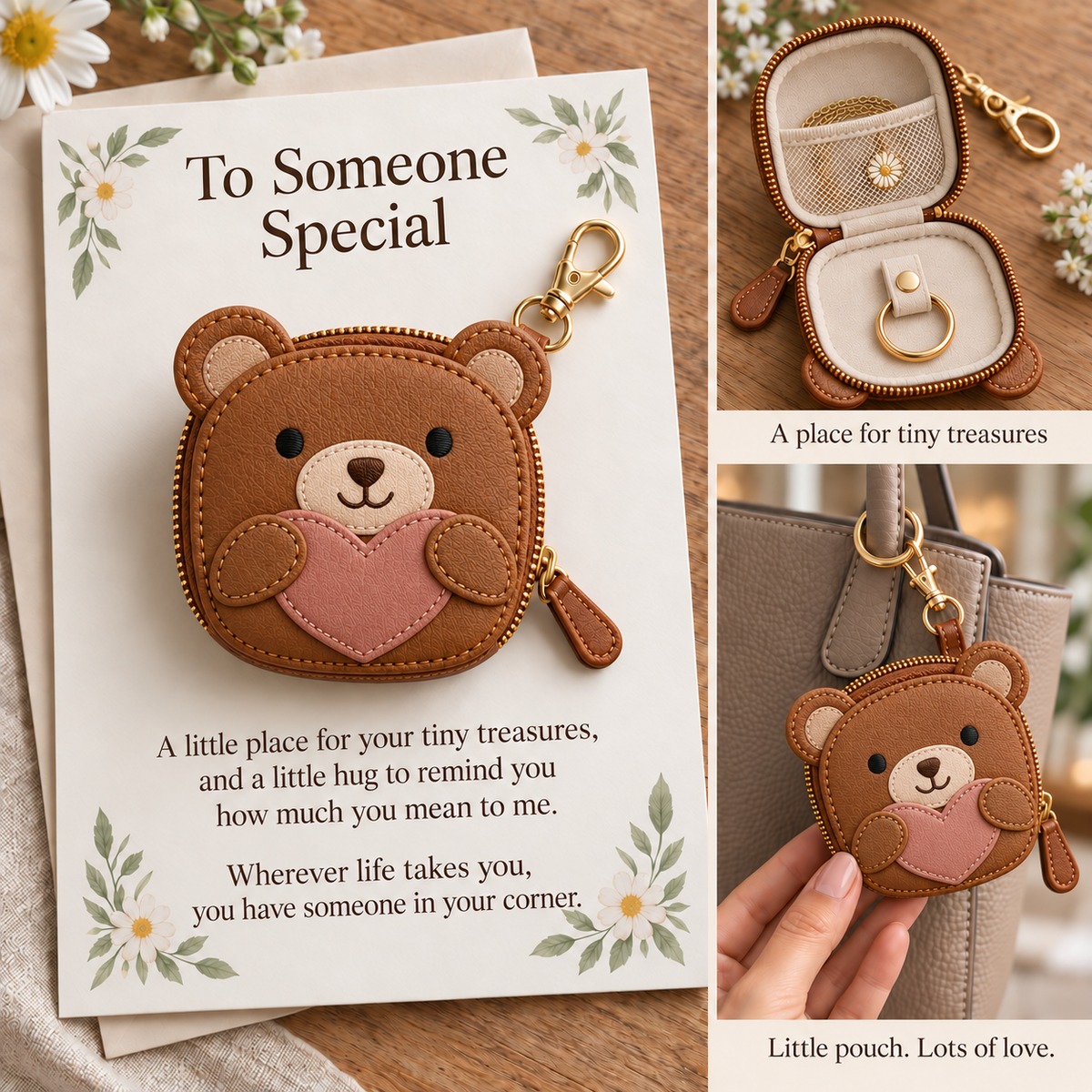 Little Treasures Animal Keychain Pouch & Message Card