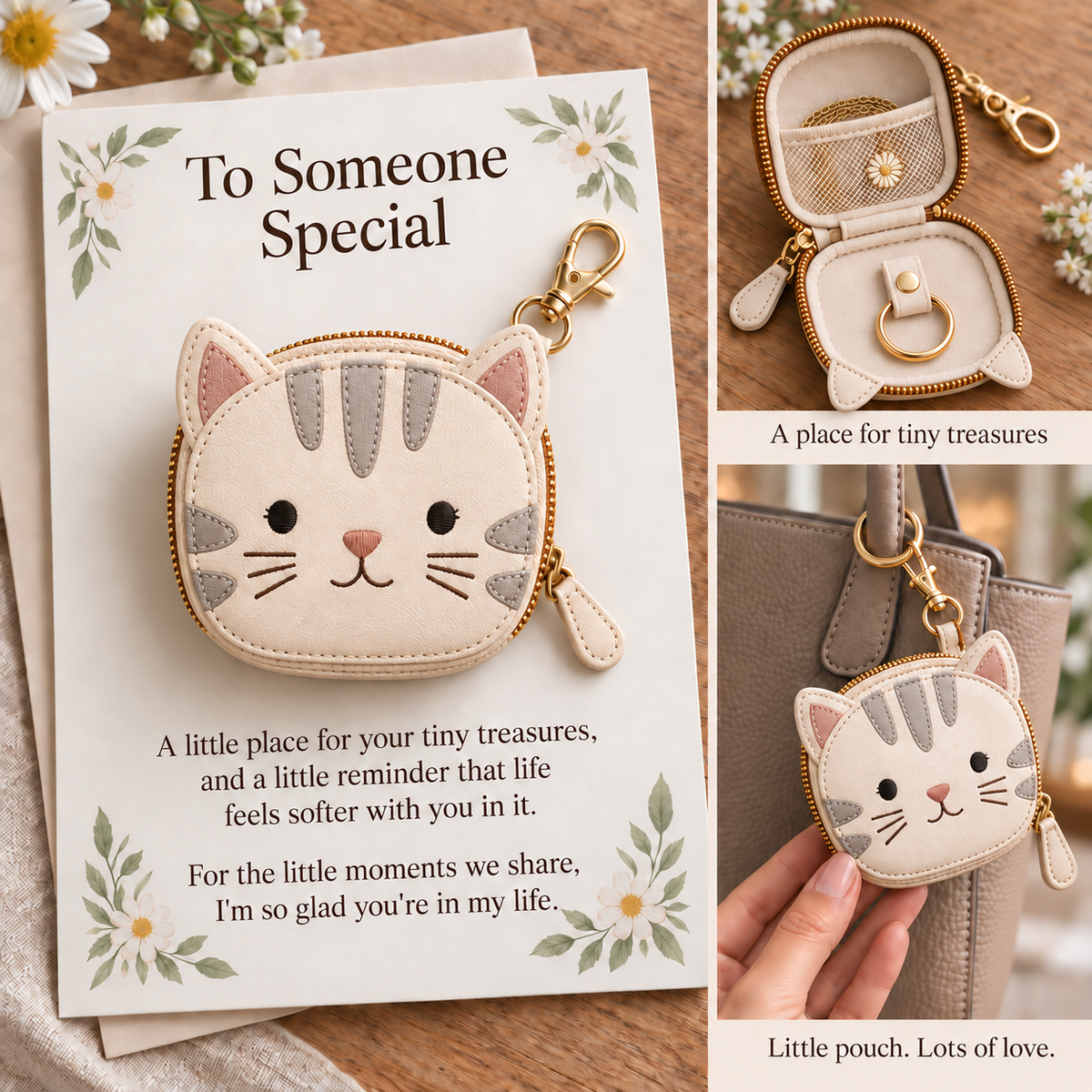 Little Treasures Animal Keychain Pouch & Message Card