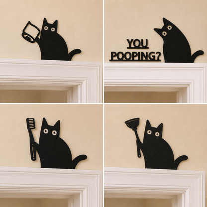 Nosy Black Cat Bathroom Door Topper 🐈‍⬛🚽
