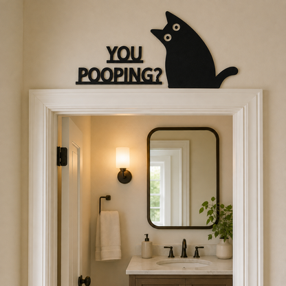 Nosy Black Cat Bathroom Door Topper 🐈‍⬛🚽