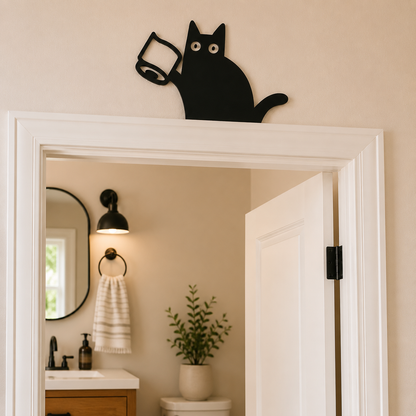 Nosy Black Cat Bathroom Door Topper 🐈‍⬛🚽