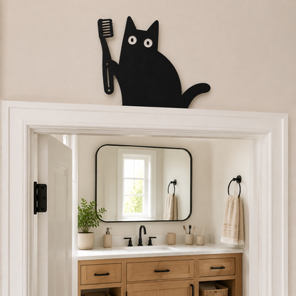 Nosy Black Cat Bathroom Door Topper 🐈‍⬛🚽