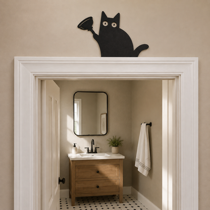 Nosy Black Cat Bathroom Door Topper 🐈‍⬛🚽