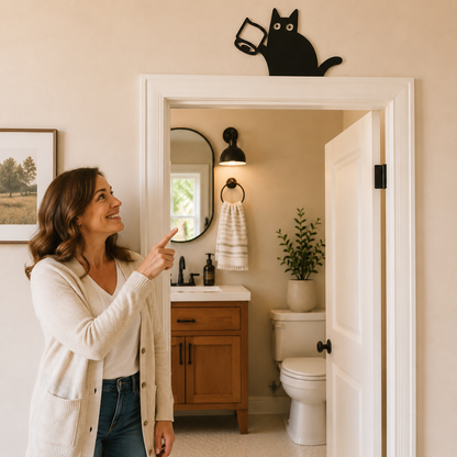 Nosy Black Cat Bathroom Door Topper 🐈‍⬛🚽
