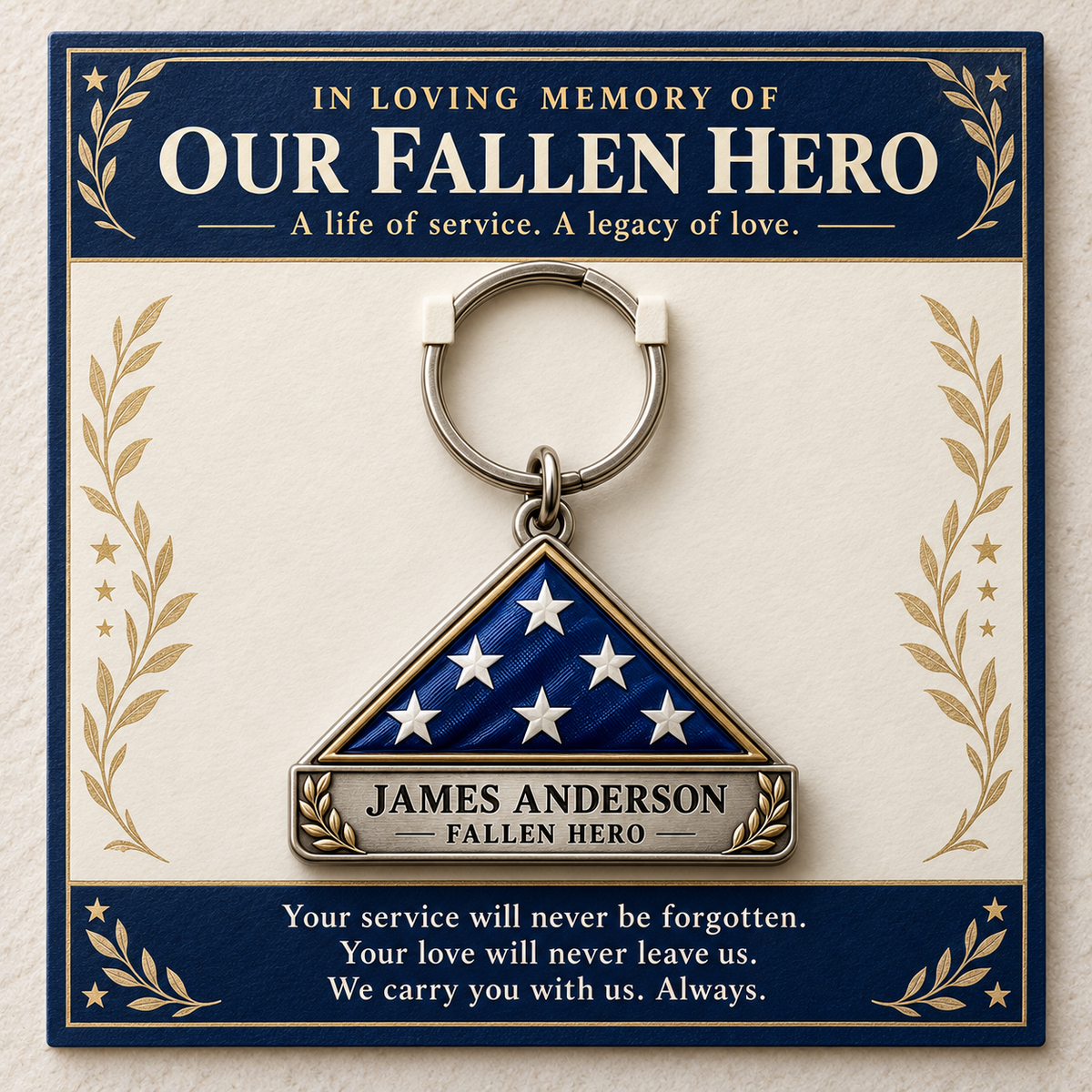 Personalized Fallen Hero Memorial Keychain with Tribute Card