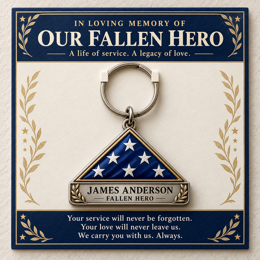 Personalized Fallen Hero Memorial Keychain with Tribute Card