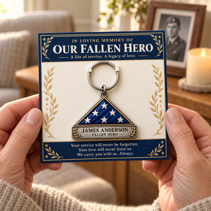 Personalized Fallen Hero Memorial Keychain with Tribute Card