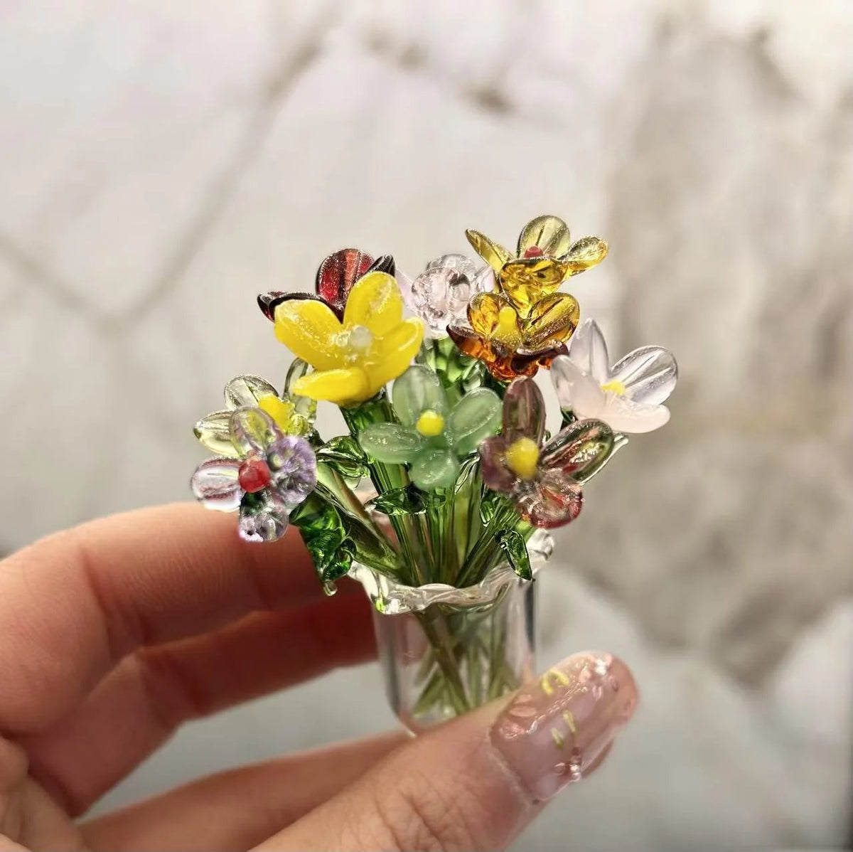 🎁Mini Glass Flower Ornament Crafts Artificial Flower Floral Figurine