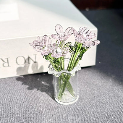 🎁Mini Glass Flower Ornament Crafts Artificial Flower Floral Figurine