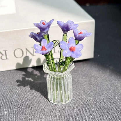 🎁Mini Glass Flower Ornament Crafts Artificial Flower Floral Figurine