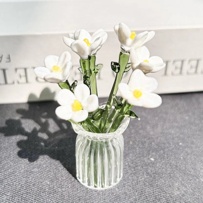 🎁Mini Glass Flower Ornament Crafts Artificial Flower Floral Figurine