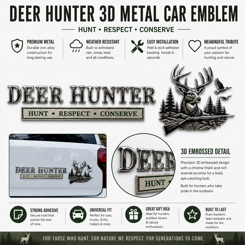 🦌 Deer Hunter Respect Conserve Metal Car Emblem