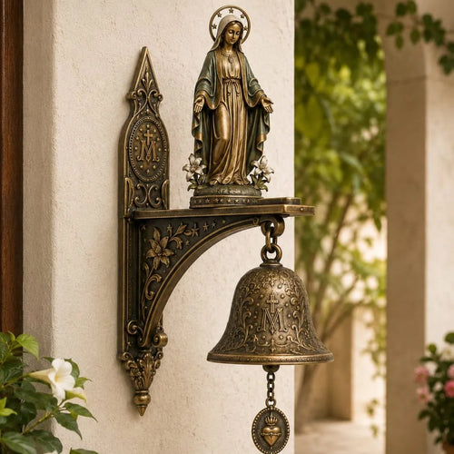Our Lady of Grace Bronze Miraculous Medal Wall Bell | 🙏Catholic Religious Home & Garden Decor