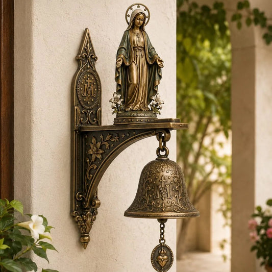 Our Lady of Grace Bronze Miraculous Medal Wall Bell | 🙏Catholic Religious Home & Garden Decor