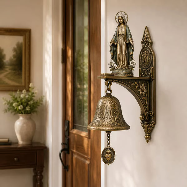 Our Lady of Grace Bronze Miraculous Medal Wall Bell | 🙏Catholic Religious Home & Garden Decor