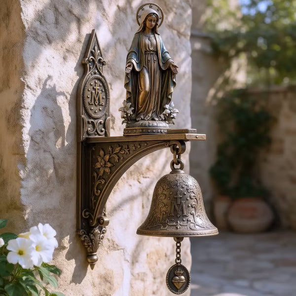 Our Lady of Grace Bronze Miraculous Medal Wall Bell | 🙏Catholic Religious Home & Garden Decor