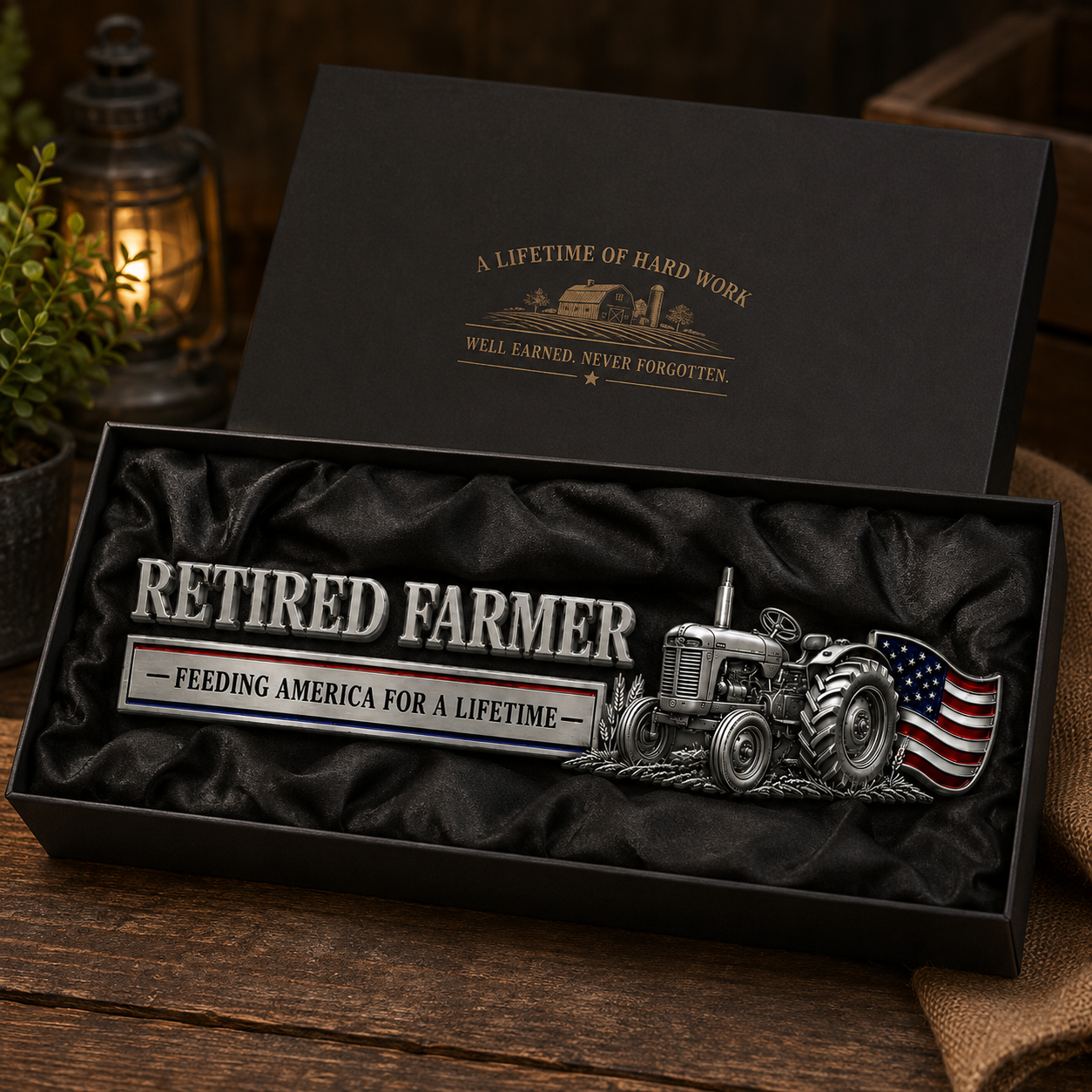 Retired Farmer – Feeding America for a Lifetime Metal Emblem