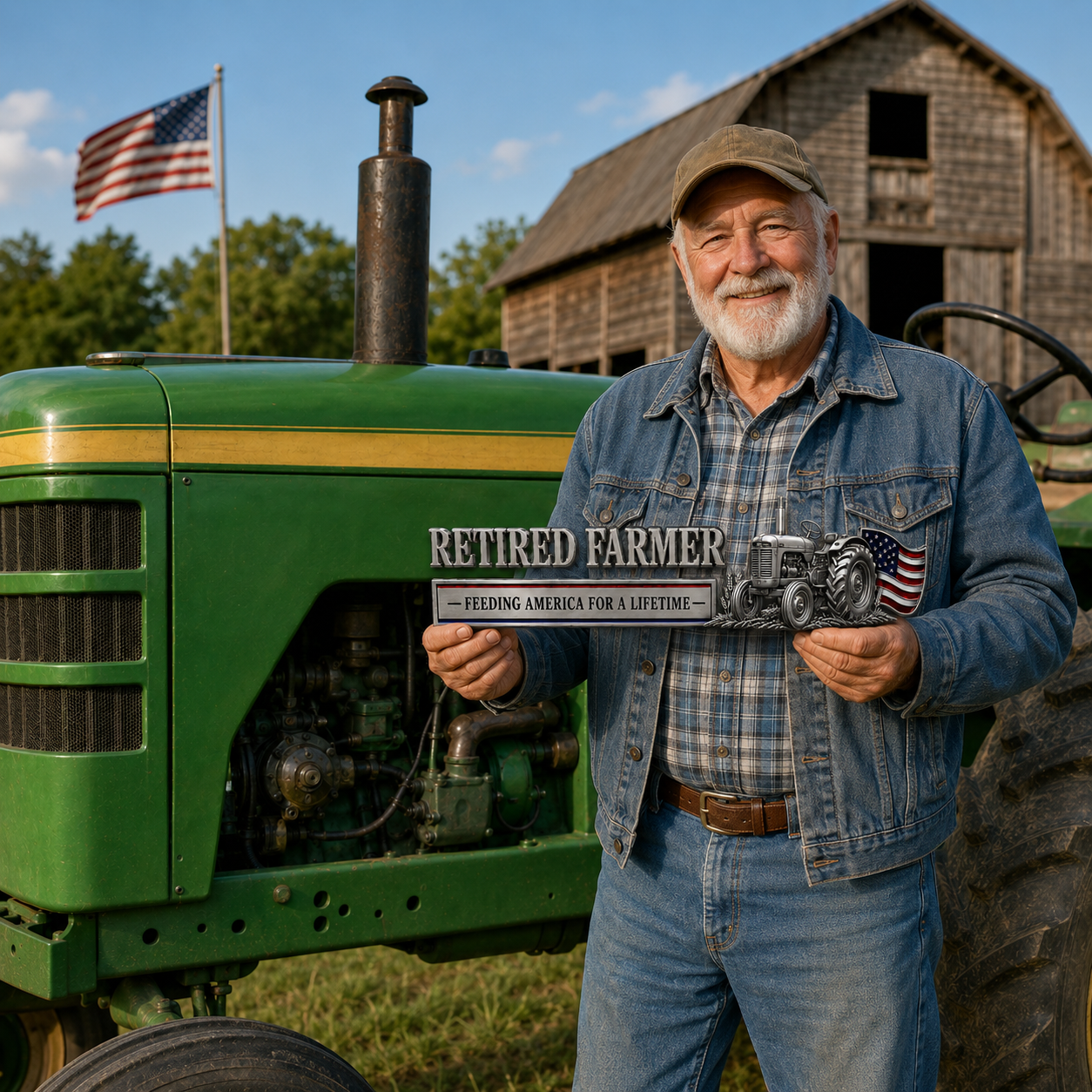 Retired Farmer – Feeding America for a Lifetime Metal Emblem