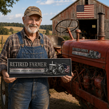 Retired Farmer – Feeding America for a Lifetime Metal Emblem