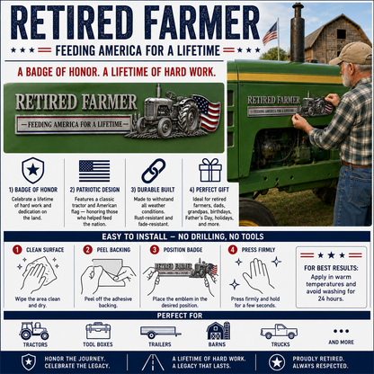 Retired Farmer – Feeding America for a Lifetime Metal Emblem
