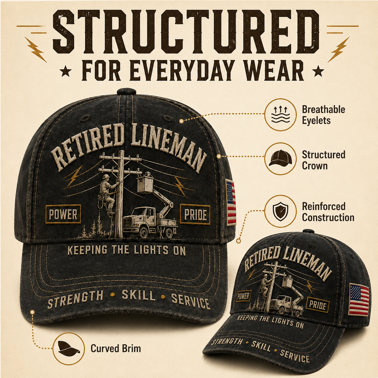 Retired Lineman Keeping The Lights On Commemorative Cap