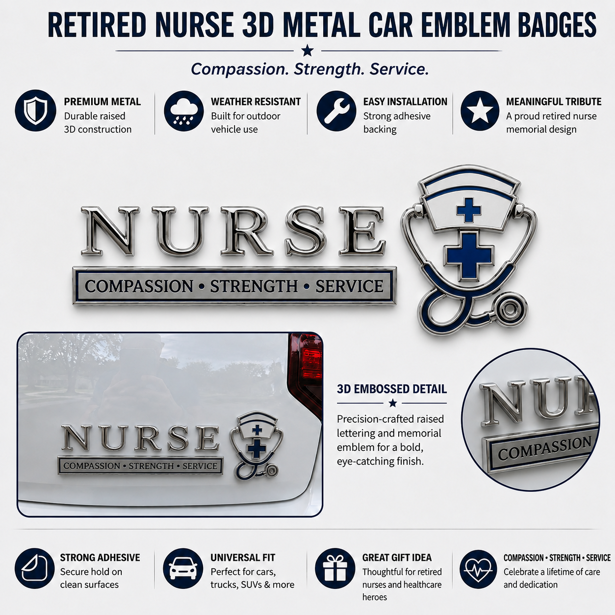 🏆Last Day Promo: 49% OFF! 💉Nurse Compassion Strength Service Car Emblem Metal Badge